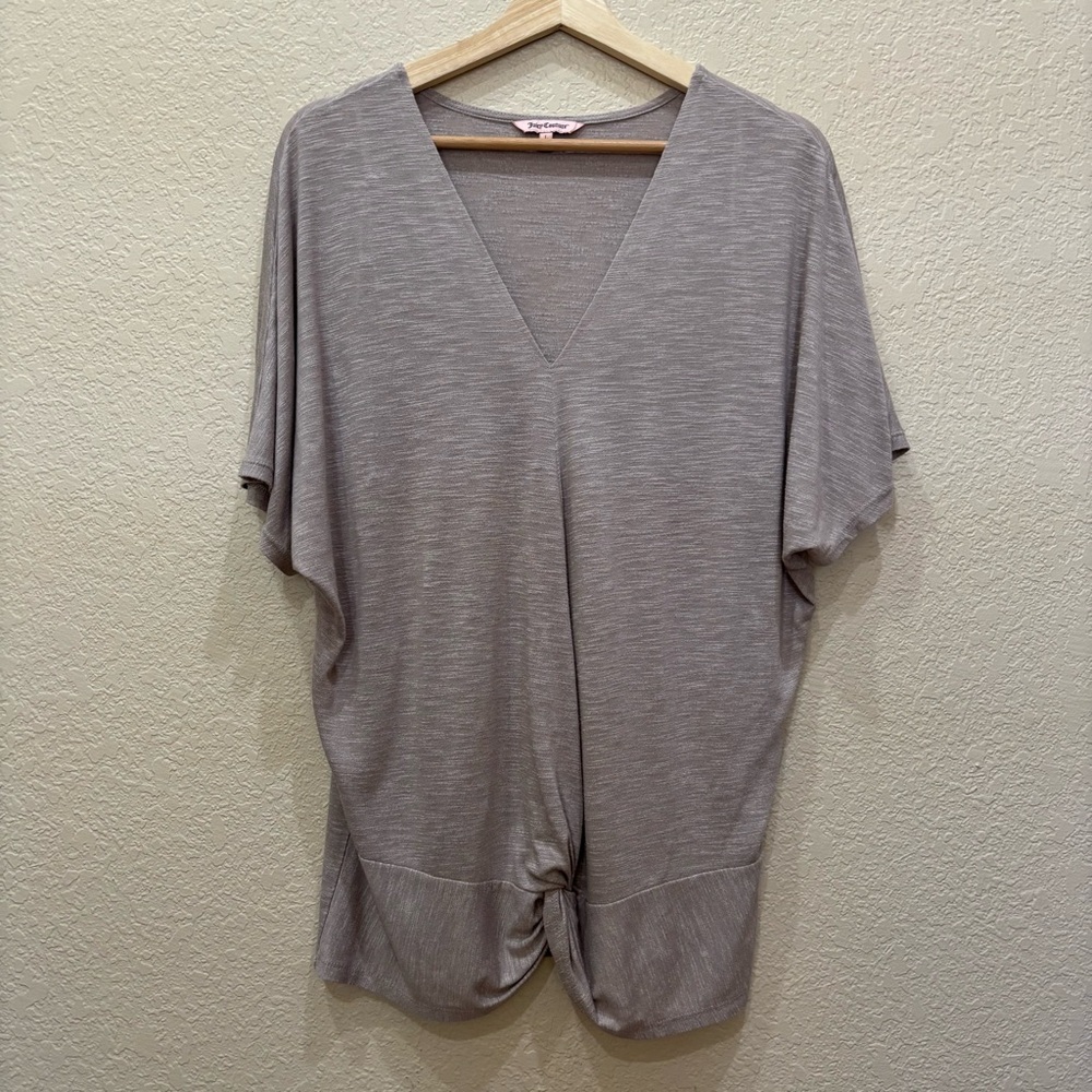 JUICY COUTURE Beige V Neck Top Size Large Y2K Oversized Cozy